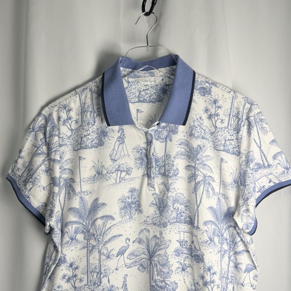 Walter Hagen Blue & White Tropical Print Clubhouse Polo Golf Shirt Sz XL - Picture 2 of 6